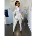 Butterfly Print Sexy Long Sleeve Bodycon Jumpsuit Rompers Women 2020 Front Zipper Clubwear Outfits One Piece Rompers Active Wear