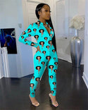 Butterfly Print Sexy Long Sleeve Bodycon Jumpsuit Rompers Women 2020 Front Zipper Clubwear Outfits One Piece Rompers Active Wear