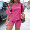 Letter Printed Biker Shorts 2 Piece Set Oversize Pullover Tshirt Jogger Short Sets For Women Summer Short Tracksuit Sexy Outfits