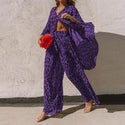 Summer Women Two Piece Sets Fashion Elegant Leopard Tops And Wide Leg Pants Suits Spring Long Sleeve Button Shirt Street Outfits