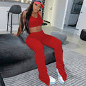 2020 Women Sport Sets Summer Tracksuits Sportswear Fitness Crop Top and Split Stacked Leggings Suit Two Piece Set Sporty Outfits